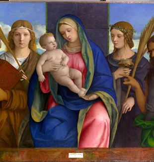 Giovanni Bellini, Gottesmutter mit Jesuskind und Heiligen, Metropolitan Museum, New York