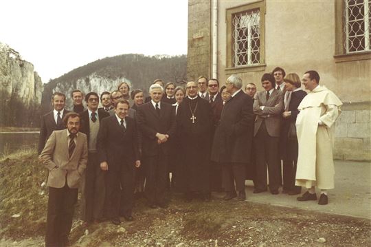 Abtei Weltenburg, 1977: das letzte Treffen der Doktoranden mit Ratzinger vor seiner Ernennung zum Erzbischof von München, zusammen mit Karl Rahner.