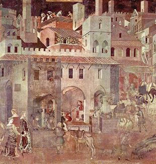Effetti del Buon Governo in città, 1338-1340, Sala della Pace, Palazzo Pubblico, Siena (Detail)